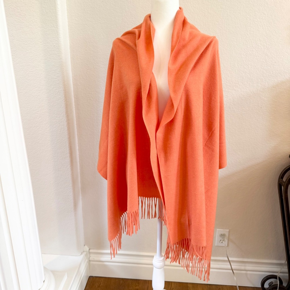 Humble Hilo‎ Orange Coral Oversized Fringe Wrap Scarf Shawl Wool Blend 72x27.5